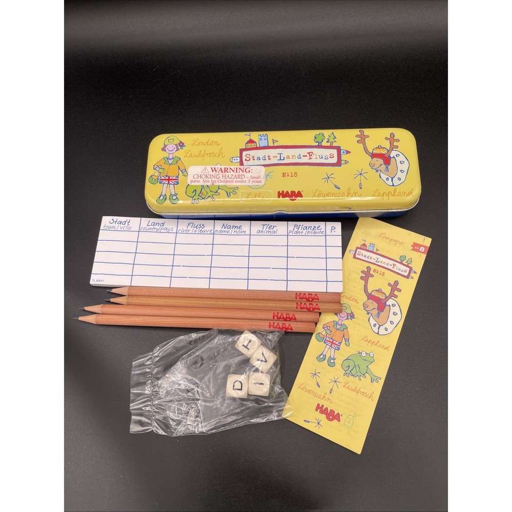 Haba Game Tin With New Travel Game Stadt-Land-Fluss German Children's Game